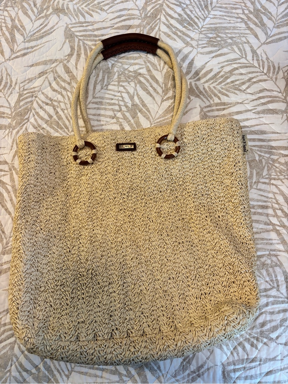 Woven Straw Tote Bag with Rope Handles - Cream